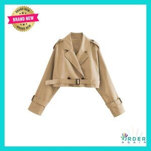 Cropped Trench Coat Double Breasted Belted Casual Chic Vintage Y2K Style